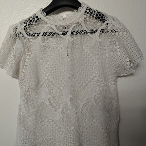 love J White Crochet Lace Short Sleeve Blouse